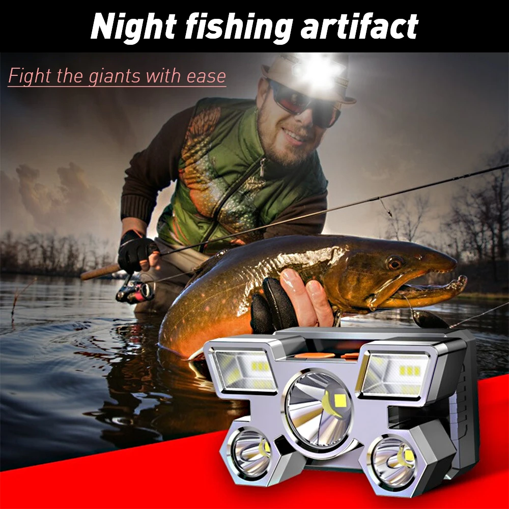 Strong Headlight 5 LED Headed Airplane Flashlight Rechargeable with Built in Battery Lamp High Power Led Portable for Fishing