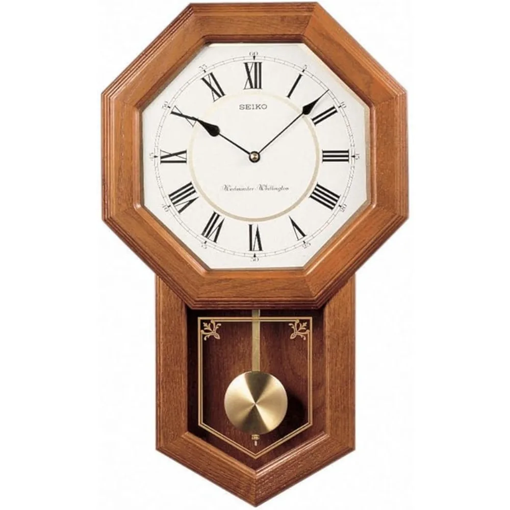 

Light Oak Traditional Schoolhouse Wall Clock with Chime & Pendulum