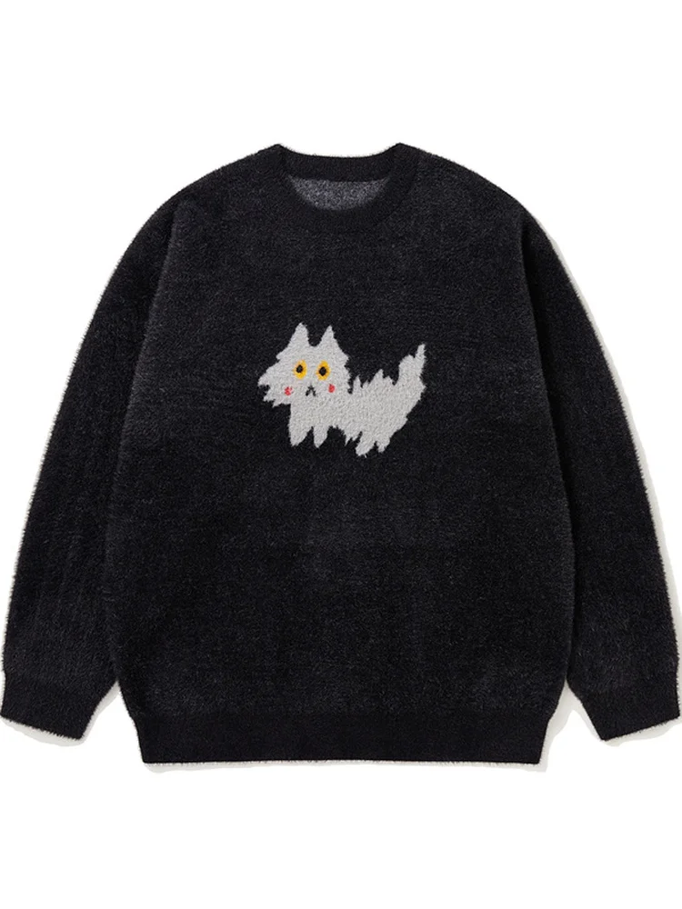 

Мягкий вязаный свитер из искусственного меха с длинными рукавами для пар, с круглым вырезом, повседневный, из полиэфирного волокна, молодежный, очень теплый, с узором