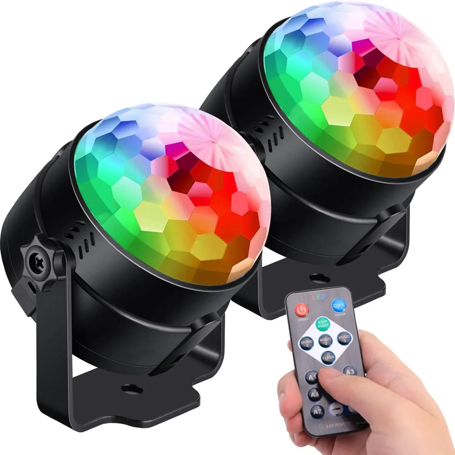 Disco Ball Party Light with Remote Control LED RGB Stage Sound Activated Rotating Projector Lamp for KTV Bar Christmas Wedding
