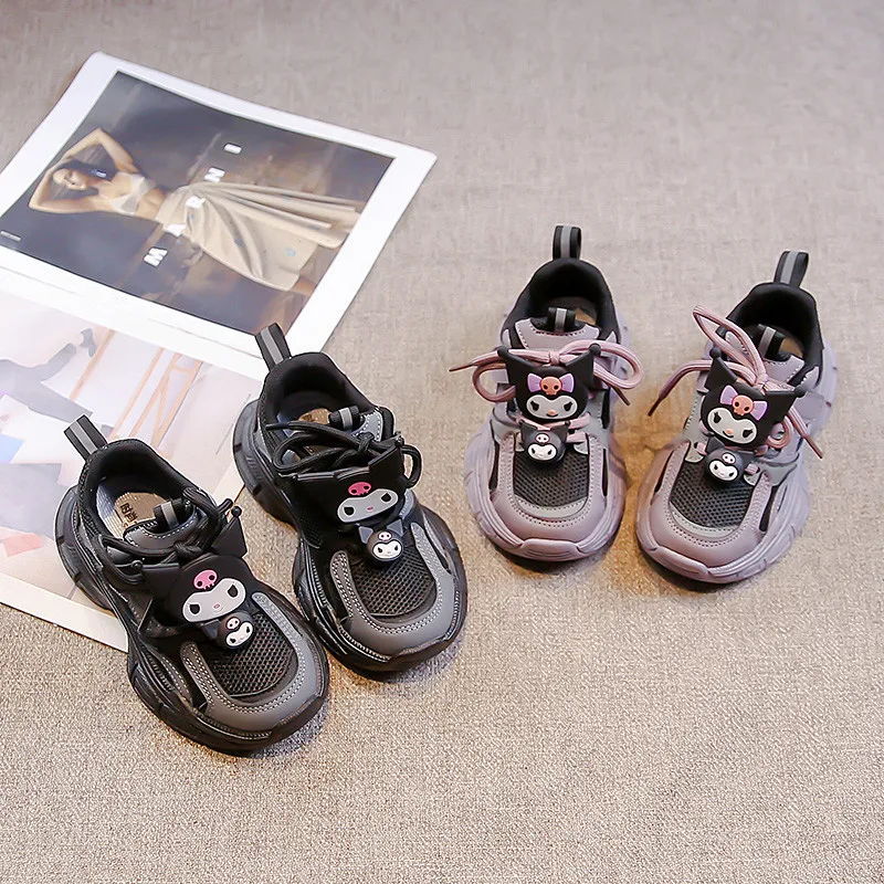 

2024 Autumn New Children Sneakers for Girls Fashion Cute Kuromi Soft Comfortable Thick Sole Casual Light School Sports Shoes