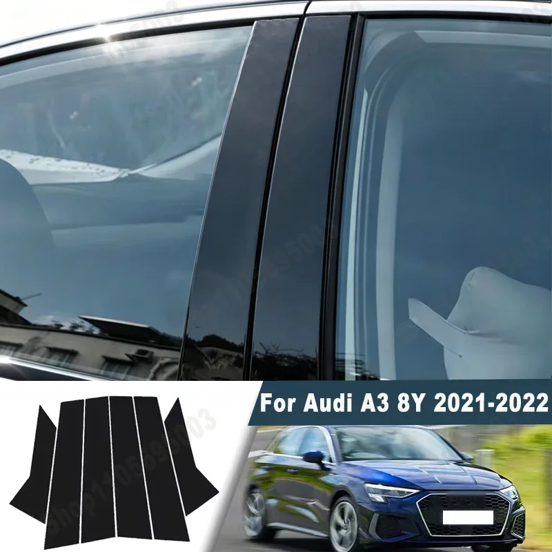 Glossy Black Window Door Deal B C Pillar Post Cover Sticker For Audi A3 8Y 2021-2022
