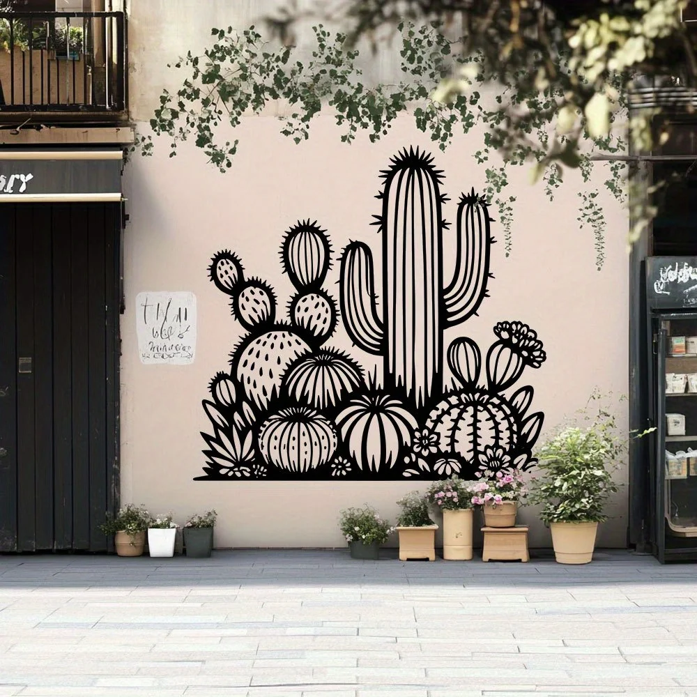 CIFBUY Wrought Iron Desert Cactus Wall Art Decor, Retro Metal Sign for Home Bar Cafe Garage Outdoor Western Decor, 8x12 Inch