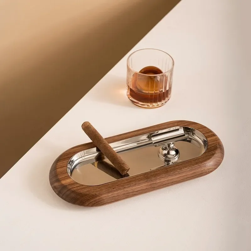 Luxury European Walnut Ashtray for Cigars High End Home Office Decor Modern Living Room Smoke Extinguisher Ornament Gift