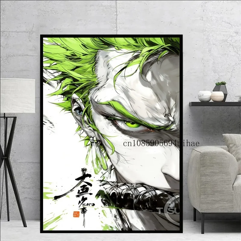 Japan Anime One Piece Luffy Zorro aquarel karakter poster geschikt voor thuis slaapkamer kunst esthetische kamer canvas decor schilderij