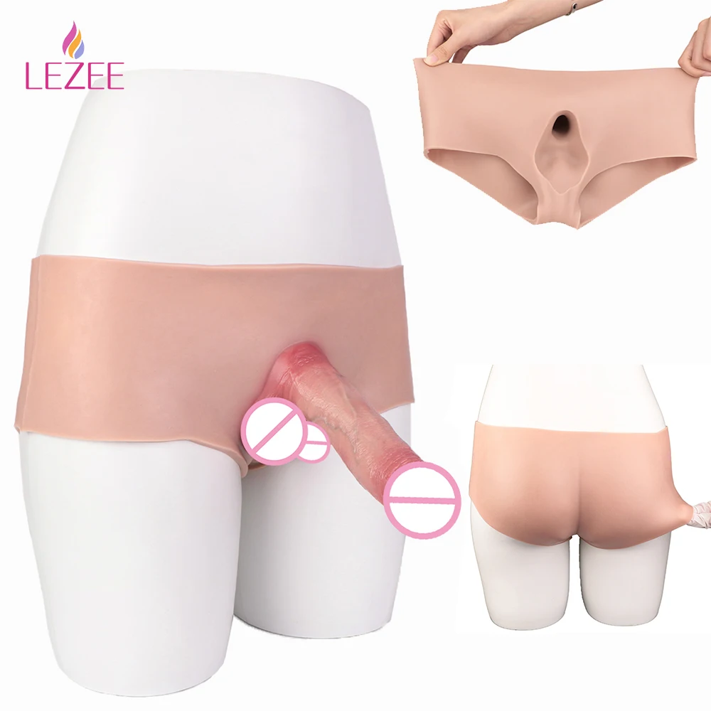 LEZEE سيليكون القضيب كم حزام على دسار السراويل جوفاء دسار غمد لينة Werable كم ديك توسيع الجنس لعب للرجال