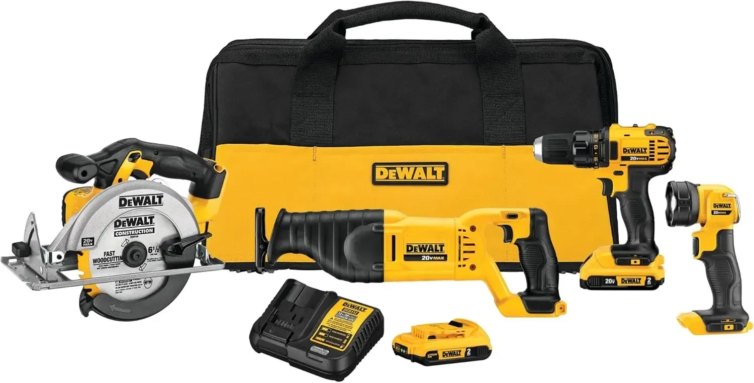 DEWALT 20V MAX Power Tool Combo Kit, 4-Tool Cordless Power Tool Set with 2 Batteries and Charger (DCK423D2)