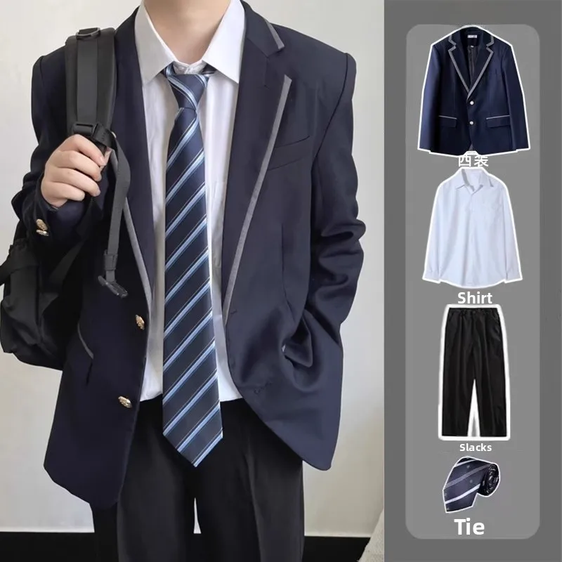 Academic Style Men's Suit Jacket Shoulder Pads Uniform Coat Graduation Season Class Uniform Outerwear Casual Long Sleeve