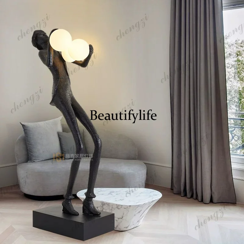 Living room light luxury design character shape plastic art sculpture floor lamp hotel hall large decorative vertical ornament