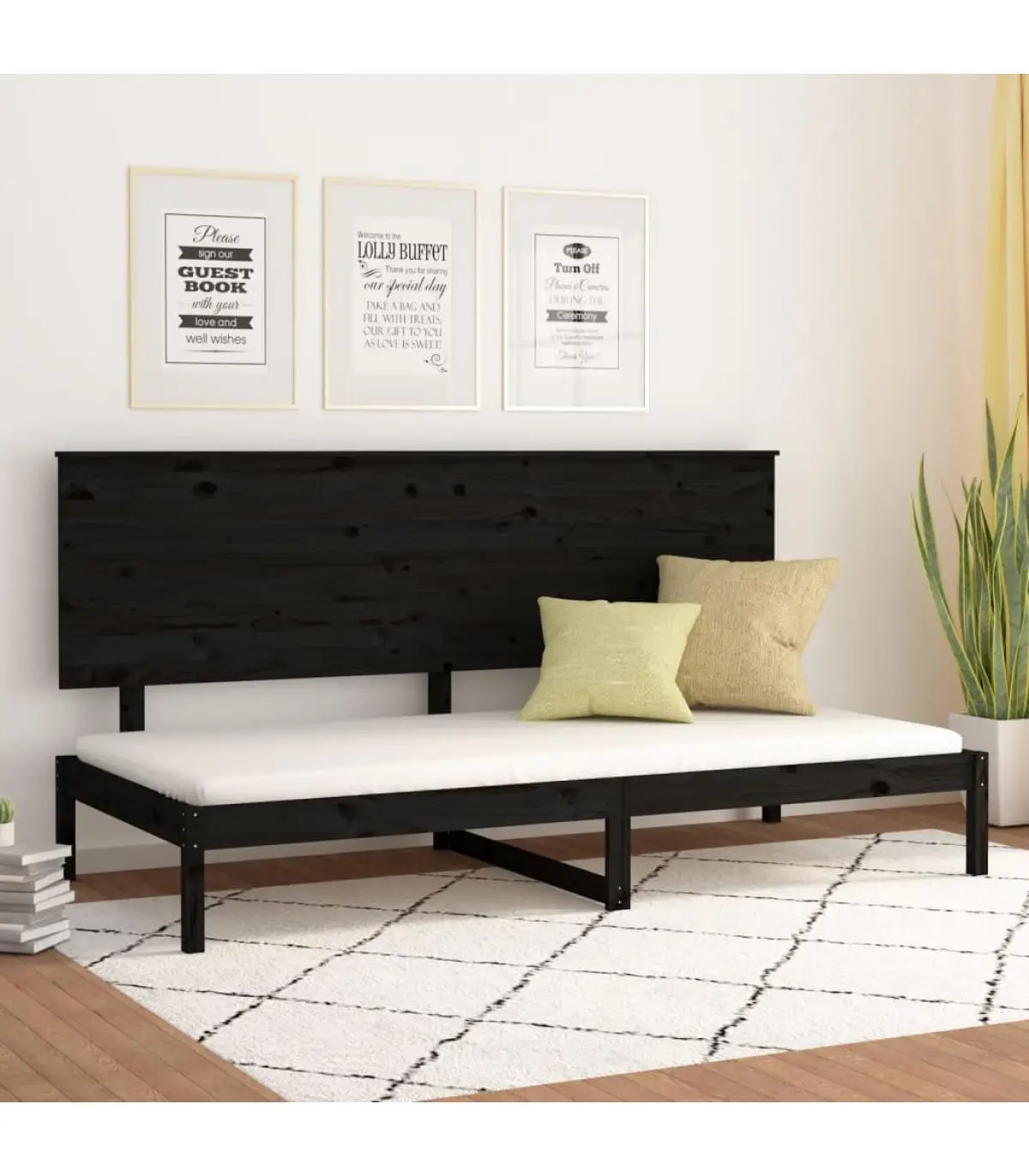 Beds and bed beds sofa bed solid wood pine black 80x200 cm