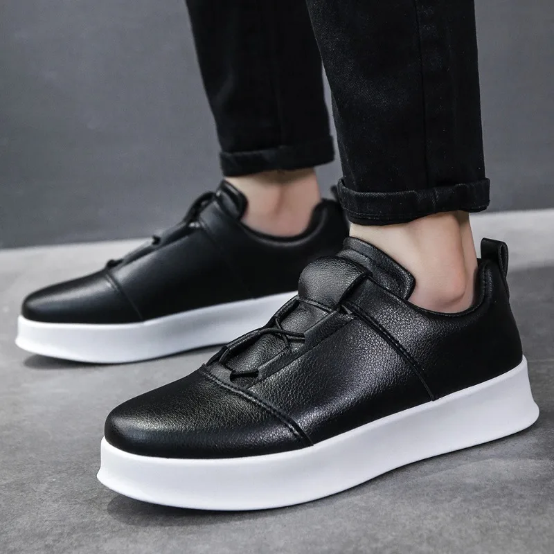 2025 New Casual Board Shoes Men Fashion White Slip on Single Shoe Outdoor Walking Shoes Men's Height Increase Lace Up Flat Heels