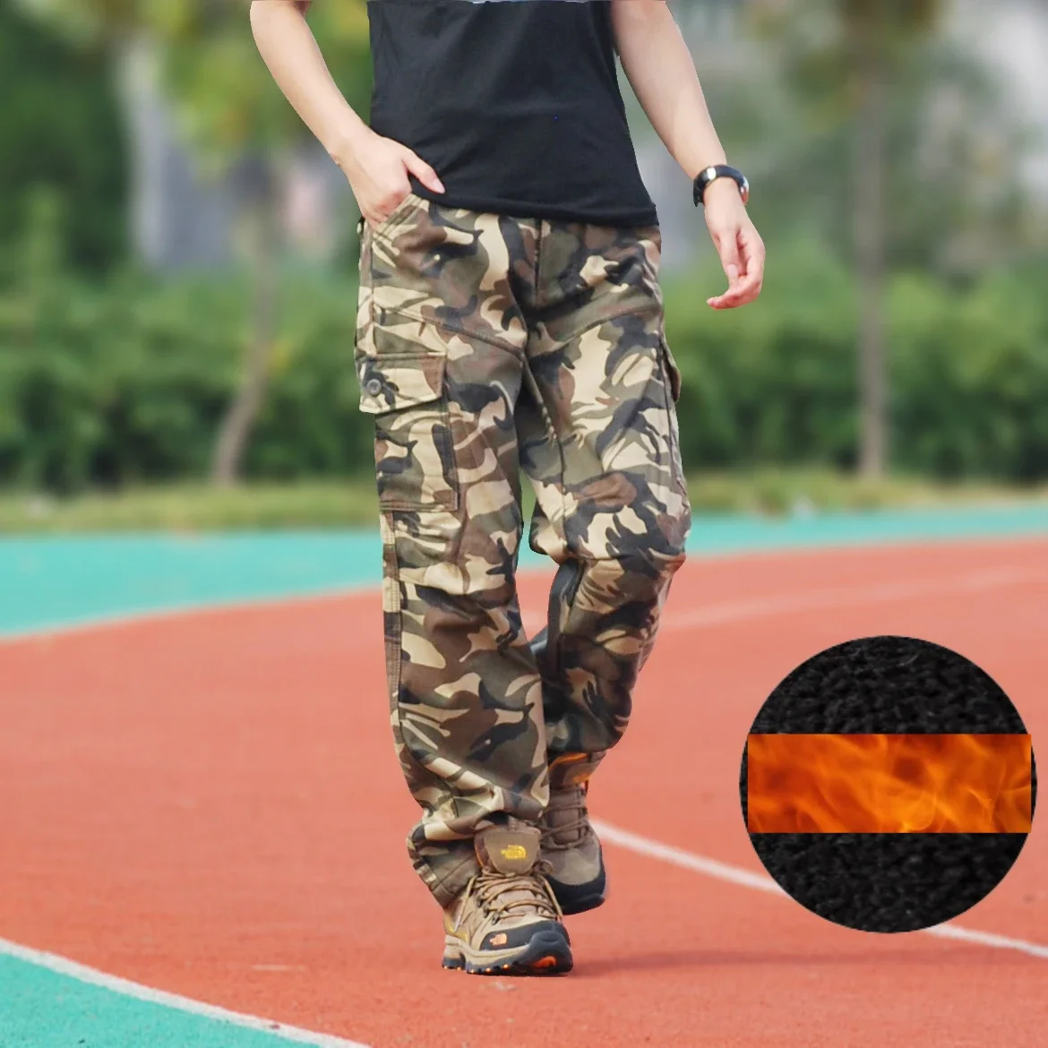 CAMOUFLAGE CLOTHING Winter Pants Men Velvet Cargo Pants Military Style Cargo Pants Camo Tactical Trousers Male Combat Fleece