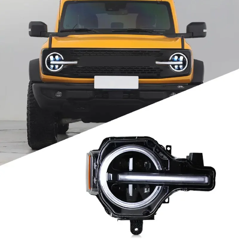 

Подходит для моделей 20-23 годов) F o r d (фара Bronco, модифицированная светодиодными дневными ходовыми огнями и линзами указателей поворота.