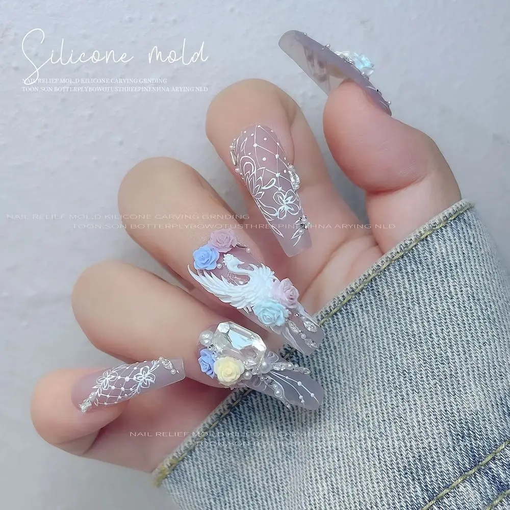 1 pçs durável 3d prego molde de silicone placa de carimbo diy design manicure molde borboleta arco flor coração decoração da arte do prego