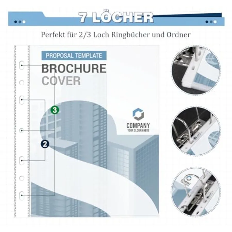 Folha protetora de 50 páginas, vidro não brilhantea5, bolso Puhed transparente, 160 mícrons, mangas resistentes, reforçadas, 7 furos, parte superior acidificada l