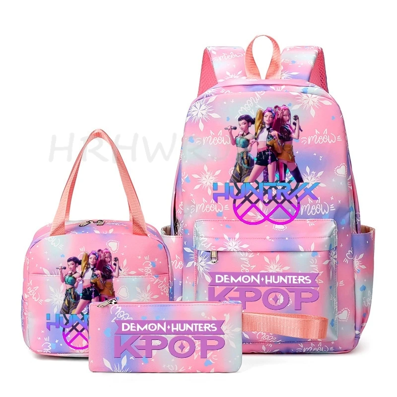 Mochilas KPop Demon Hunters con estampado colorido de nieve Rumi Mira Zoey HUNTR/X Saja Boys, mochilas escolares para portátiles, mochila de viaje informal de 3 piezas