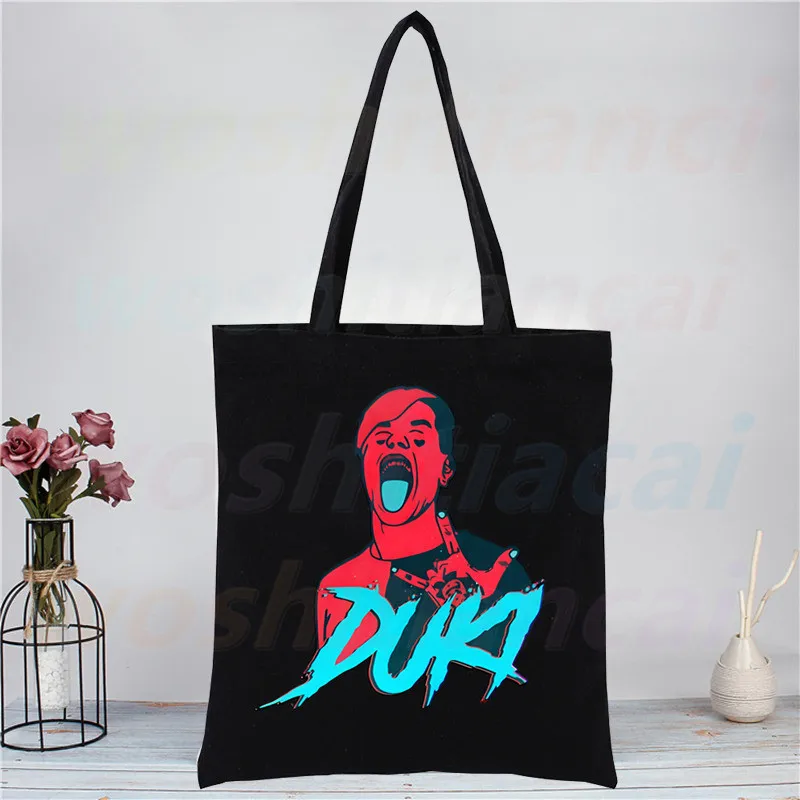 Duki Rapper Canvas sacos para mulheres, Shopper Shoulder Bag, designer bolsas, sacola de compras, casual, mercearia, personalizável