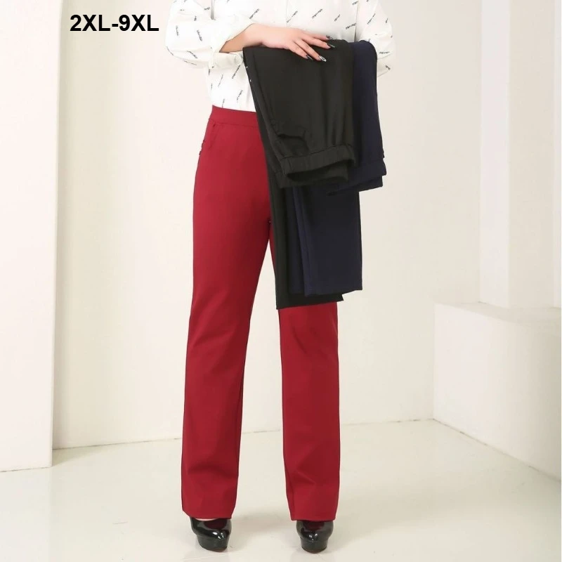 

Women Pants Slim Fit Office Lady Trousers Thick Plus Size 9XL 8XL Red High Waist Stretched Female Oversized Business Trousers