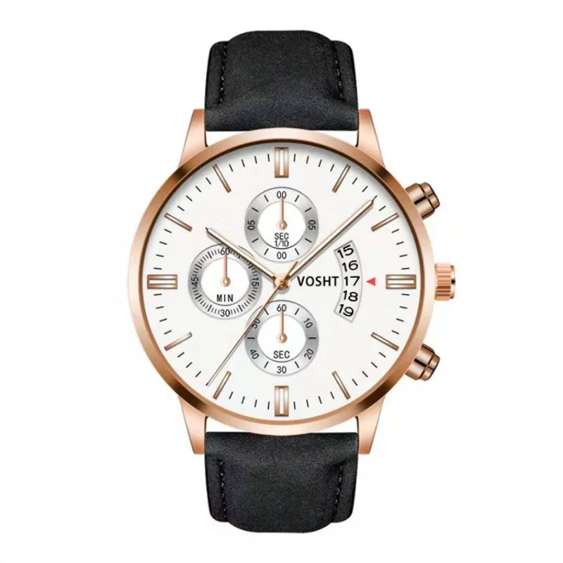 Reloj deportivo de lujo para hombre, cronógrafo de cuarzo con correa de cuero, estilo militar, informal, a la moda, con calendario