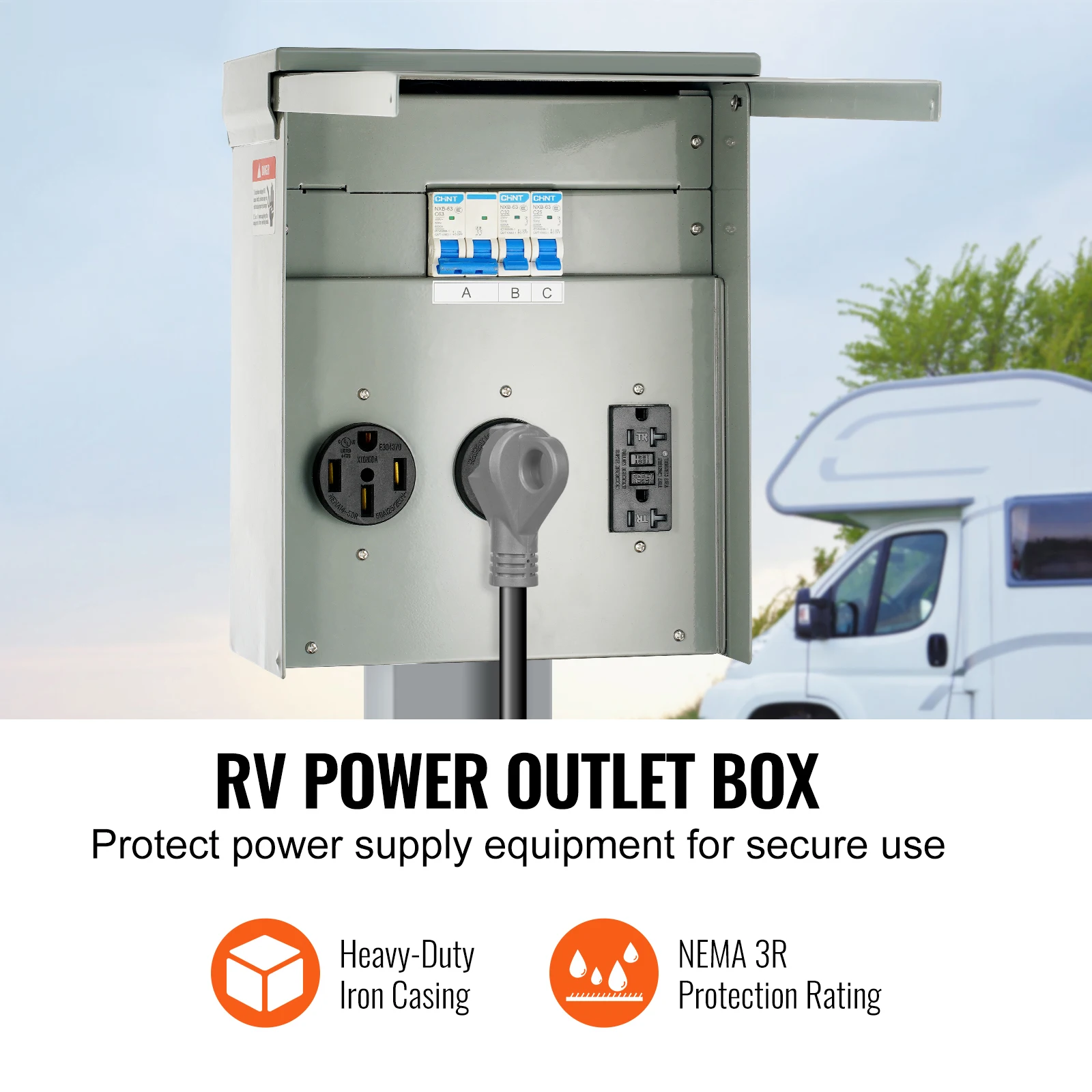 VEVOR Temporary Power Outlet Panel 125/250 Volt with a 20/30/50 Amp Receptacle Installed RV Power Outlet Box for Camper Trailer