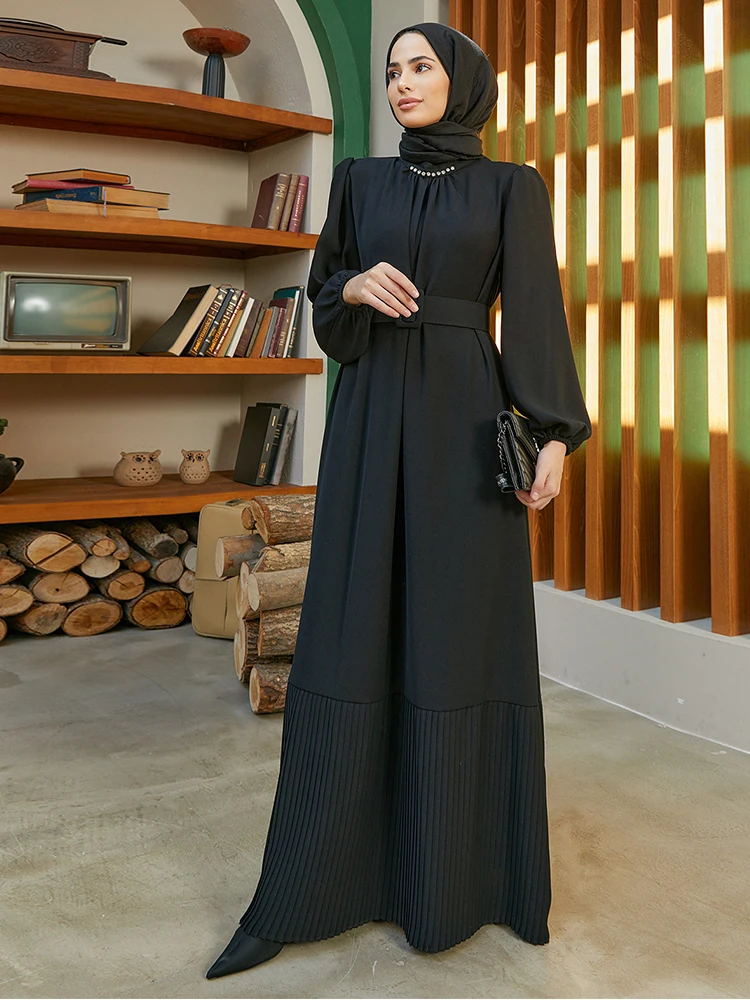 Skirt Pleated Women Dress Long Islamic Muslim Abaya Clothing