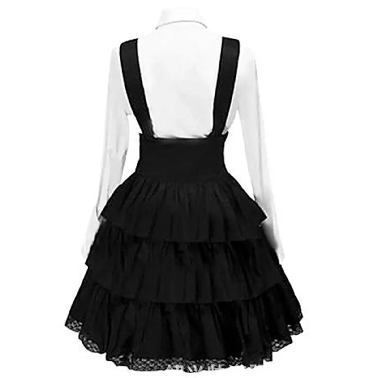 Fato de saia preta Lolita princesa, fantasia, cor pura, saia média, 2 peças vestido, 1pc laço