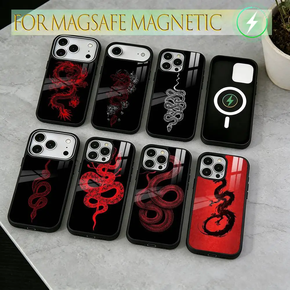 

Dragon-Snake Totem Phone Case For iPhone17,16,15,14,13,12,11 Plus,Pro Magnetic with Magsafe Wireless Charging