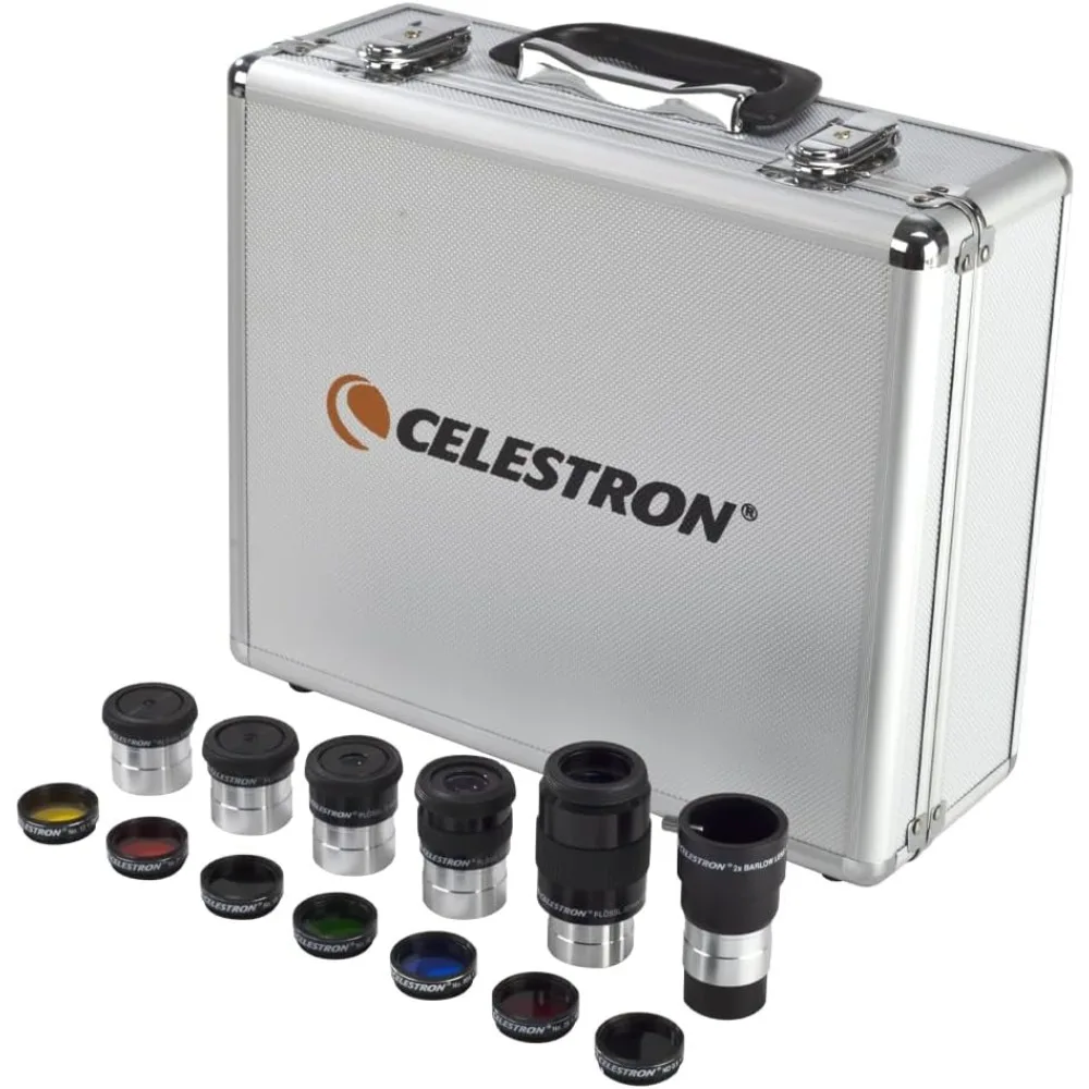 14 Piece Telescope Accessory Kit - Plossl Eyepieces, Barlow Lens, Colored Filters, Moon Filter, and Sturdy Carry Case