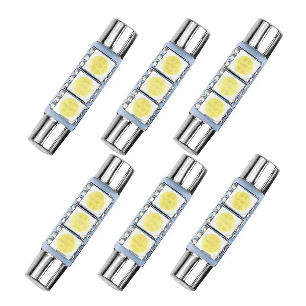 6pcs Xenon White 3SMD 6641 6614F LED Bulb Sun Visor Makeup Mirror Fuse Light Board Vanity Mirror Fuse Lamp Accessory