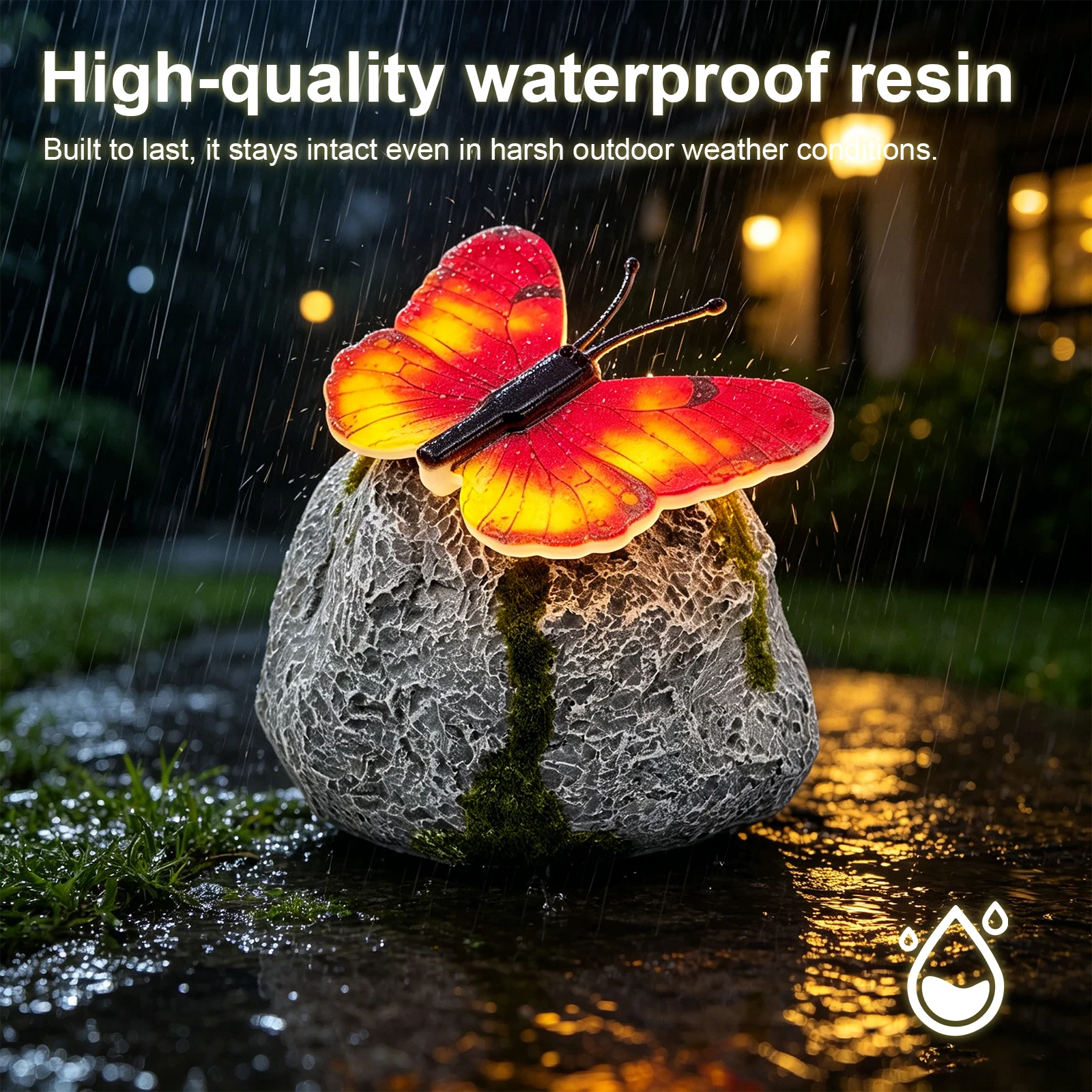 Solar Butterfly Garden Statue with Sparkling Light-Up Wings Solar Butterfly Stone Lamp Waterproof for Outdoor Yard Patio Decor