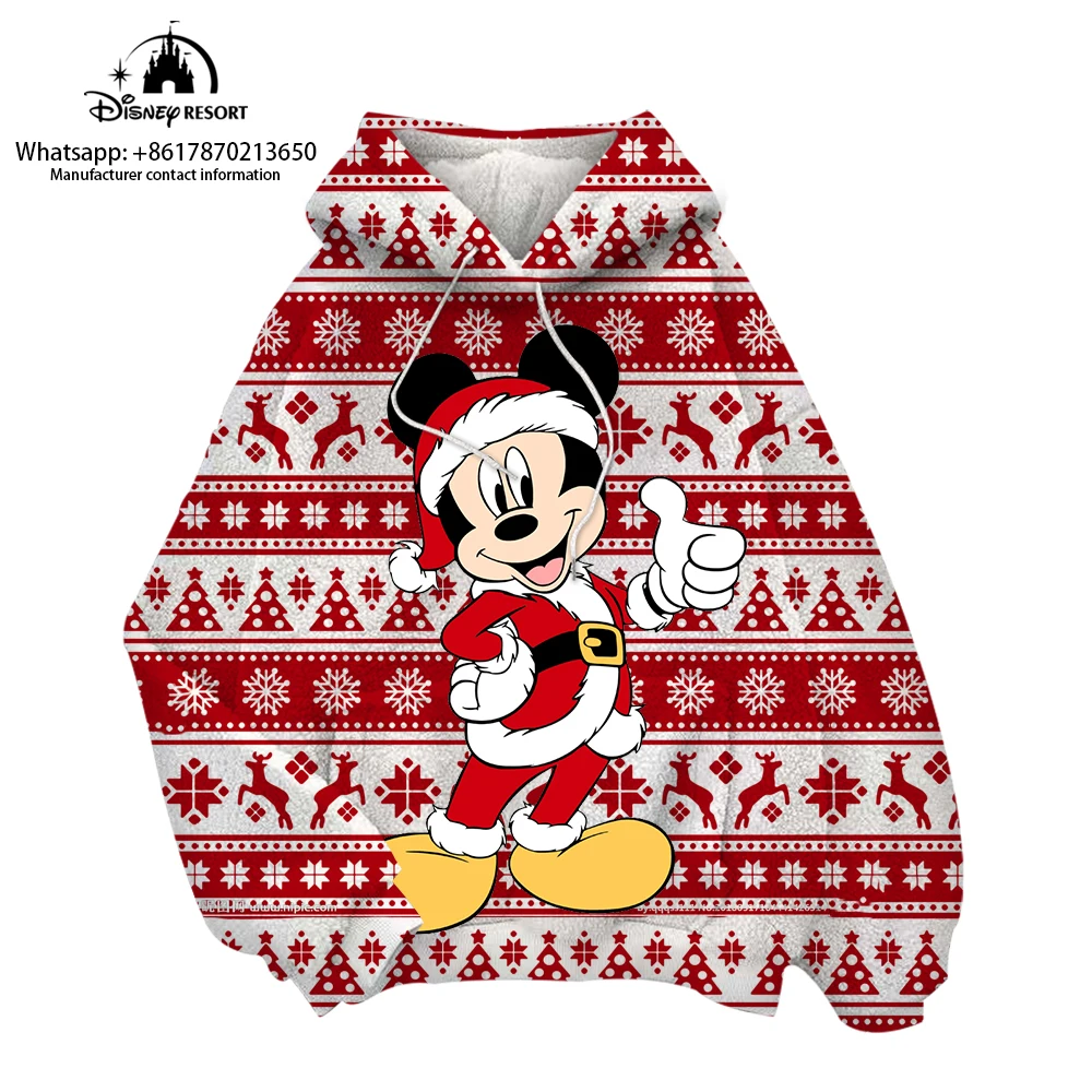 

Mickey Mouse Christmas flannel hoodie fashionable men and women loose and comfortable sports hoodie 2024 new home leisure sweate