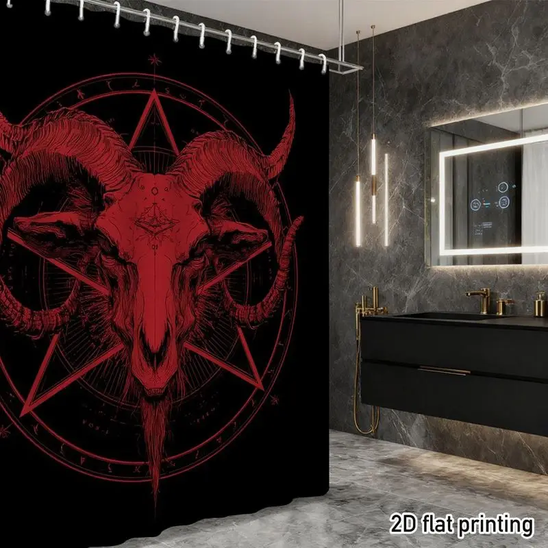 VIKAMA Gothic Baphomet Goat Head Shower Curtain Pentagram Occult Print Waterproof Fabric Halloween Bathroom Decor Bath Curtain