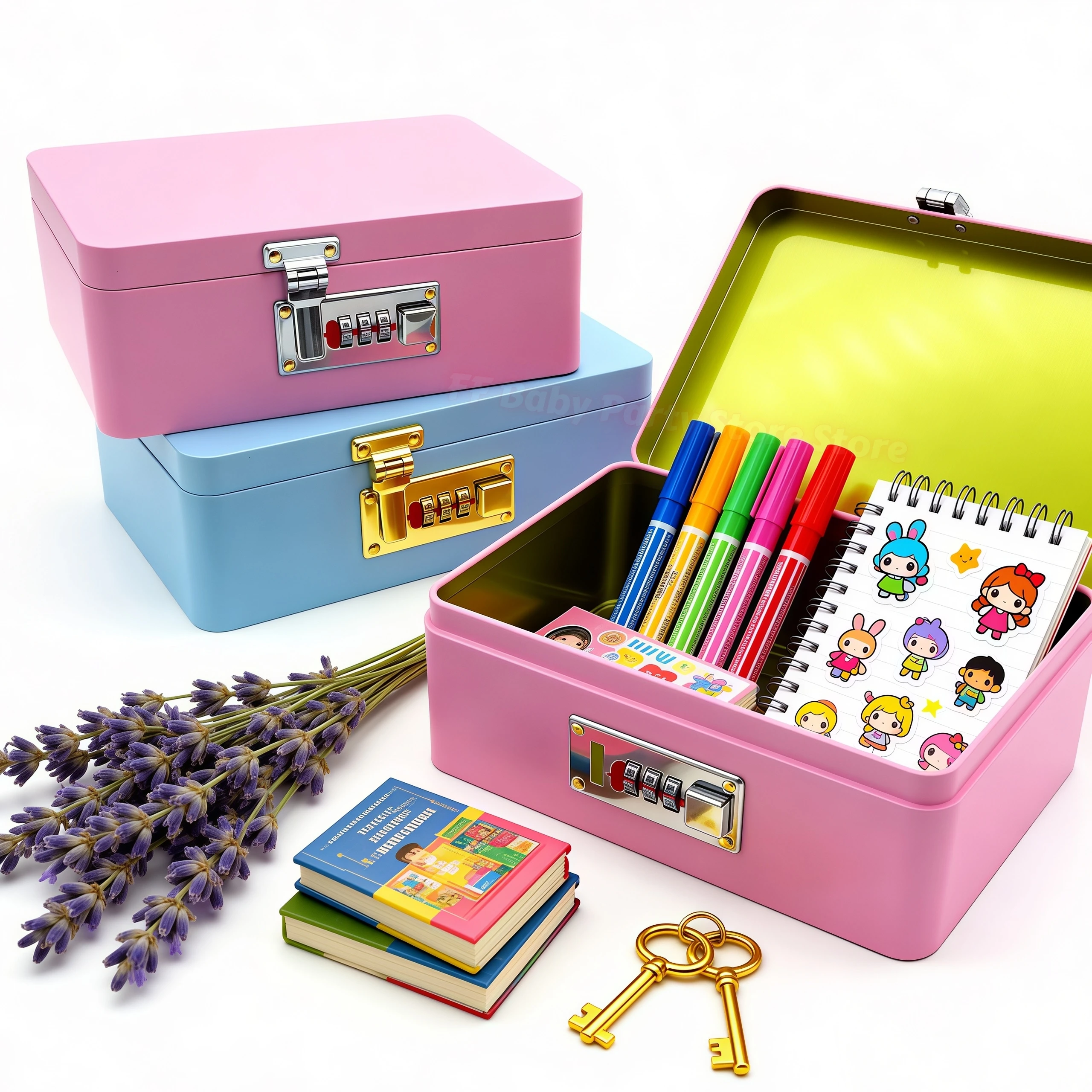 Combination Lock Storage Box Password Lock Metal Gift Box Construction Flip Top Design Key Safe Box Rectangular Shape Organizer