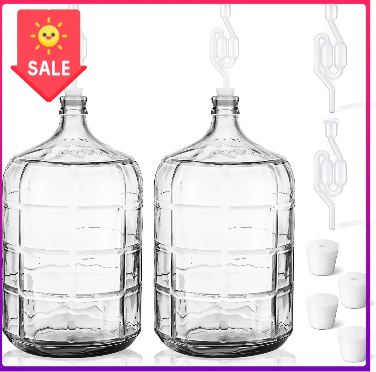 US Stock2 Pieces 3 Gallon Glass Carboy Glass Water Jug with Drilled and Undrilled Silicone Stoppers and Airlock Fermenting Jug
