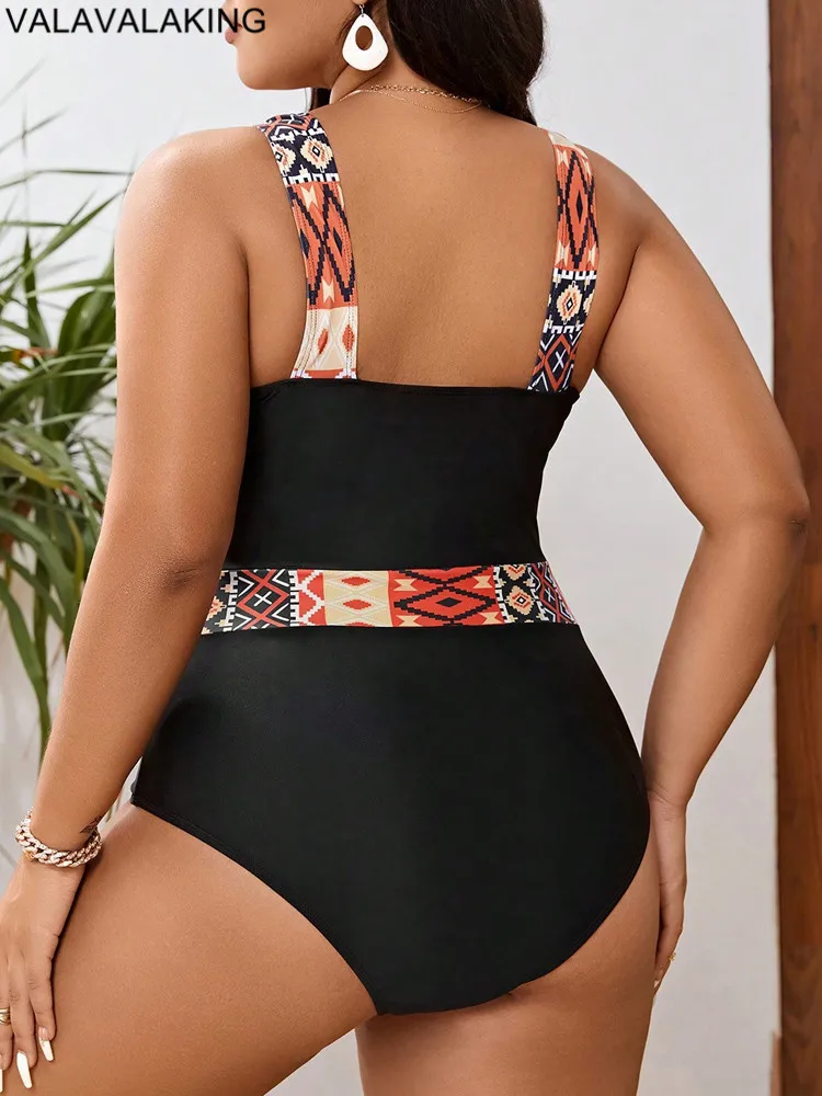 Valavalaking 2024 Sexy Patchwork Plus Size Swimwear Women Push UP Large Big One Piece Swimsuit Curvy Beach Chubby Bathing Suit