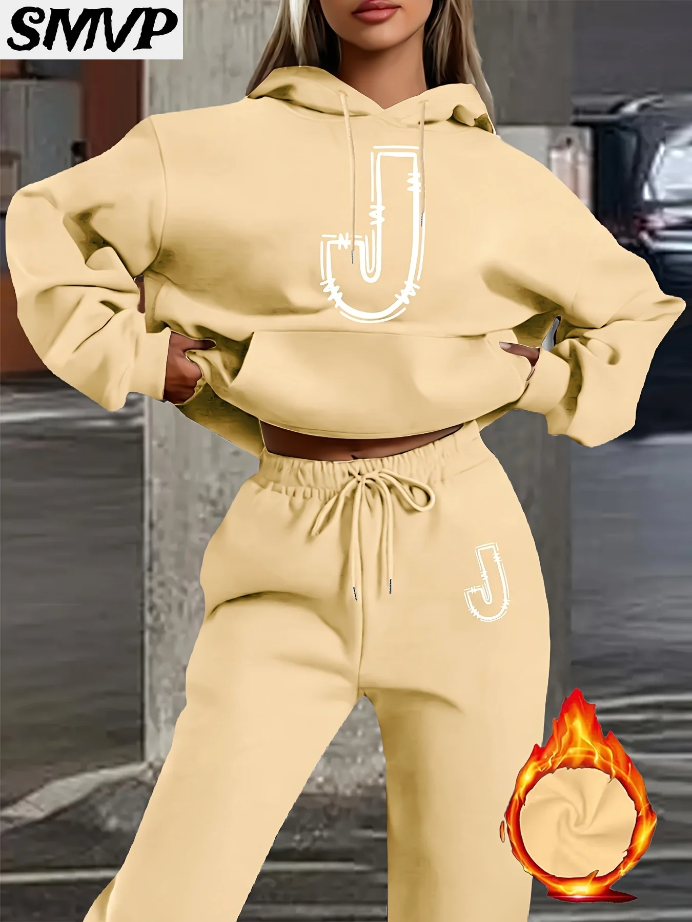 

SMVP для женщин и девочек хлопковый комплект с капюшоном цвета хаки с буквенным принтом J наряд из двух предметов повседневная одежда для дома одинаковая одежда для мамы и дочки