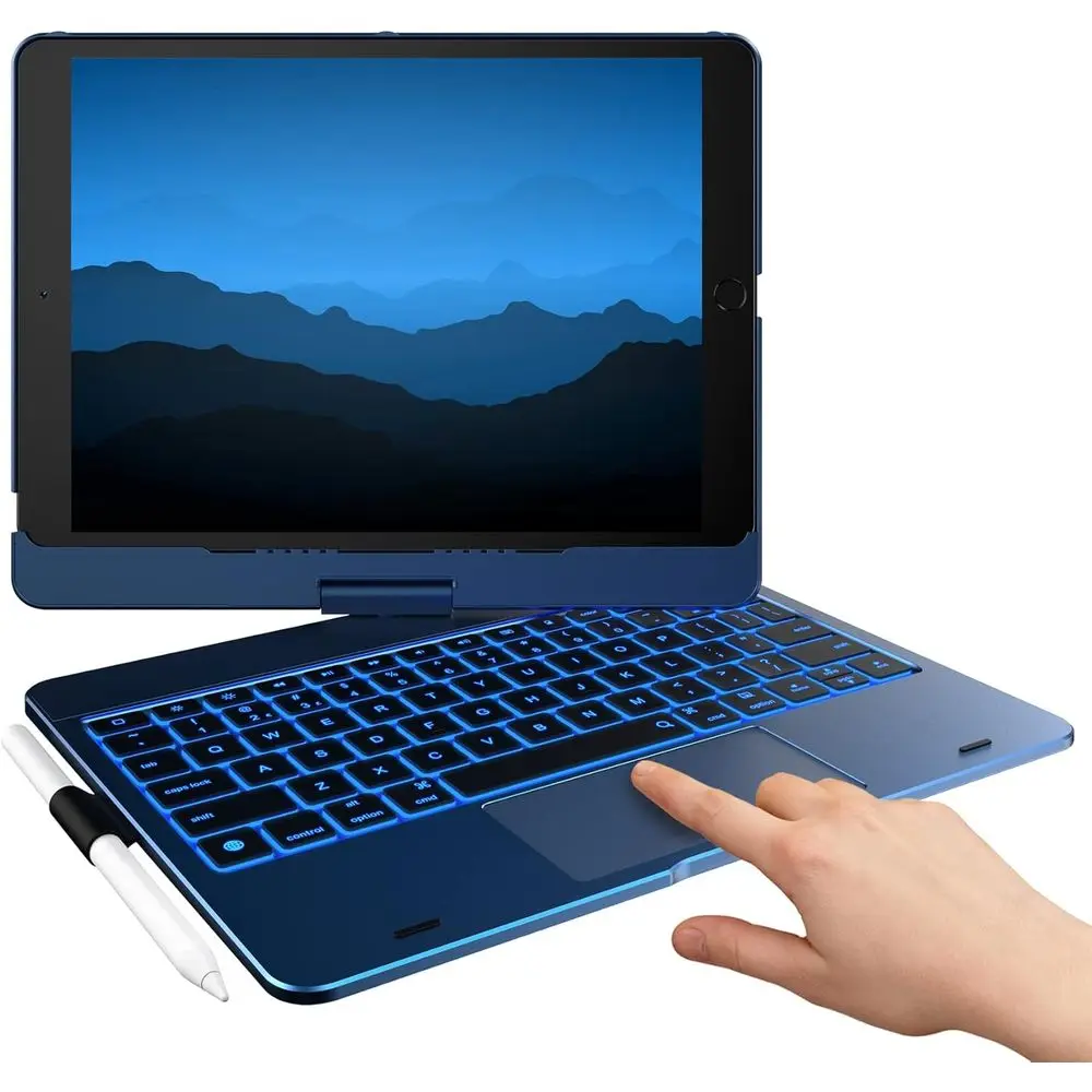 iPad 9th Gen Case with Keyboard, Multi-Touch Trackpad, 10 Color Backlight, 360 Rotation, Slim & Lightweight for 2021 Model, Com