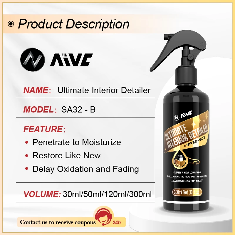 AIVC-B de détail intérieur de voiture Caractère Agent de remise à neuf Spray de rechapage intérieur de voiture Pièces en plastique sans cheville