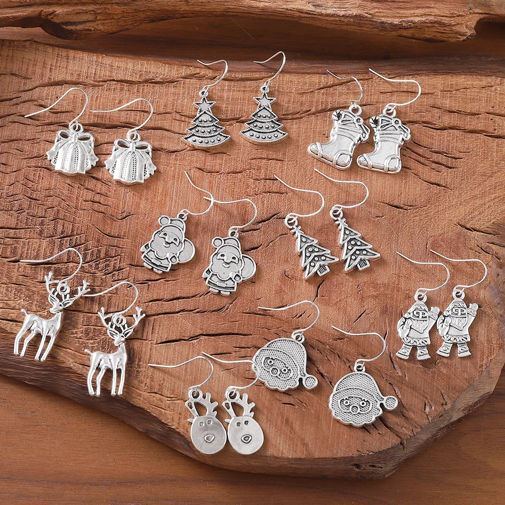 

Аксессуары для самостоятельного изготовления: новые ретро-креативные серьги-подвески с Санта-Клаусом от Amazon, простые женские серьги с мультяшными оленями, рождественские украшения.