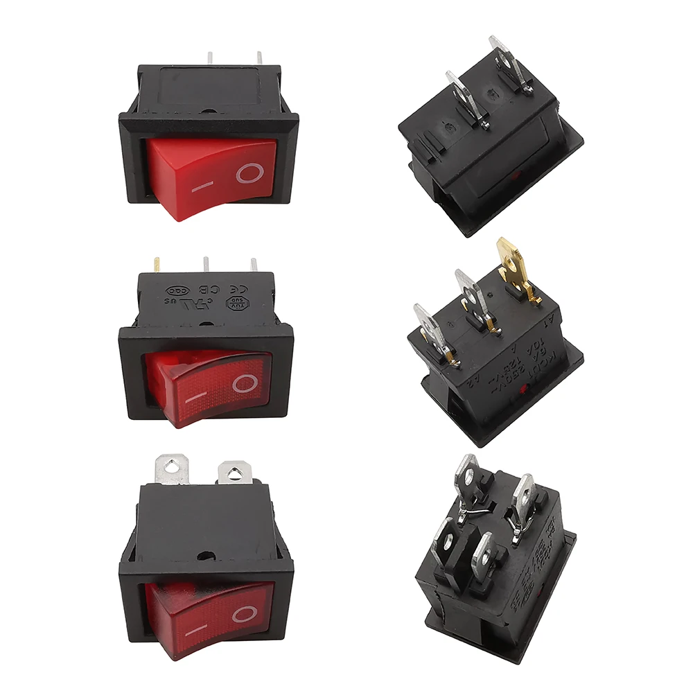 5/10Pcs KCD1 2Pin 3Pin 4Pin 6Pin 21x15mm ON-OFF/ON-OFF-ON Boat Car Rocker Switch 6A/250V AC 10A/125V AC Red Green Black