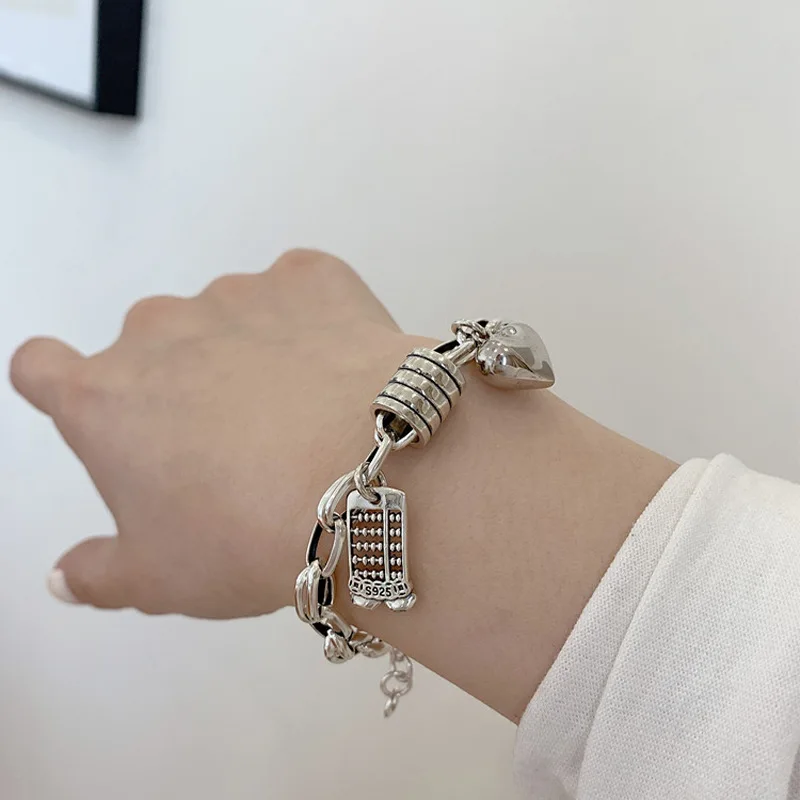 VENTFILLE 925 Sterling Silber Thai Silber Armband für Frauen Vintage Geometrische Herz Liebe Glück Punk Schmuck 2023 Neue Dropship