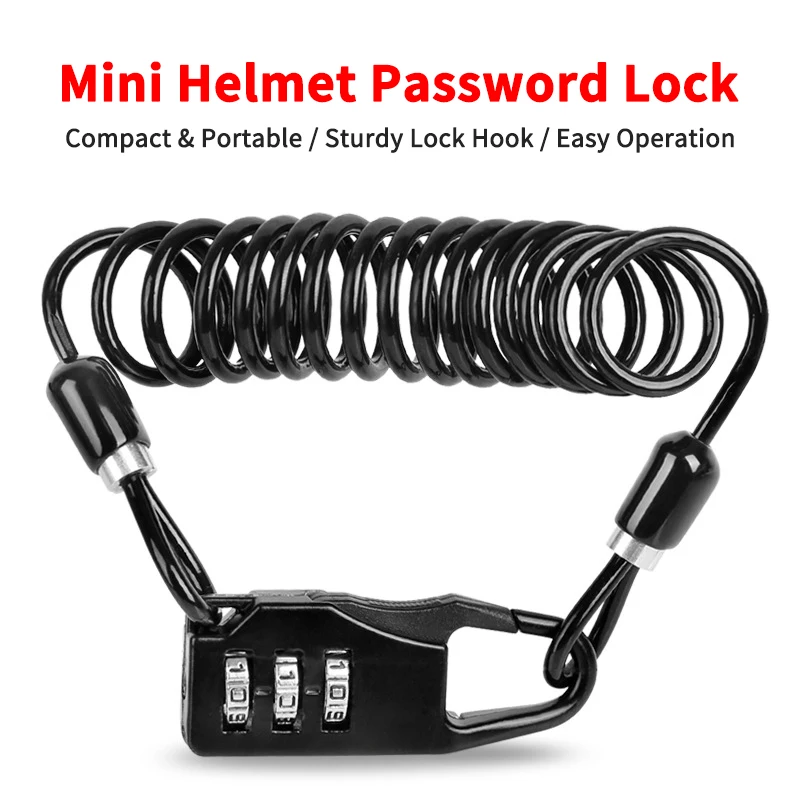 Portable Motorcycle Helmet Lock Anti-Theft Bicycle Combination Lock, Retractable Steel Cable Password Lock for Helmet