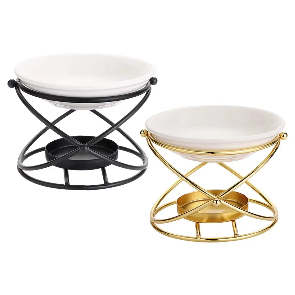 Essential Oil Burner Diffuser Scented Tealight Oil Warmer Metal Frame Ceramic Scented Wax Melt Burner for Spa Yoga
