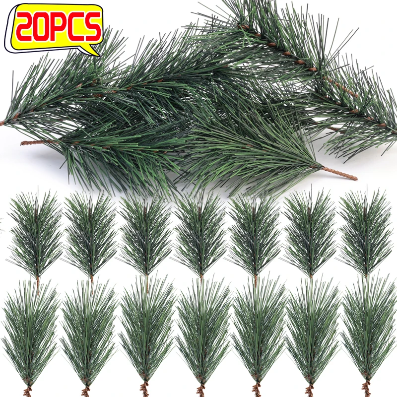 10/20PCS Christmas Artificial Pine Needles Branches Fake Green Plant Party Decoration Xmas Tree Garland Bouquet Decor Supplies