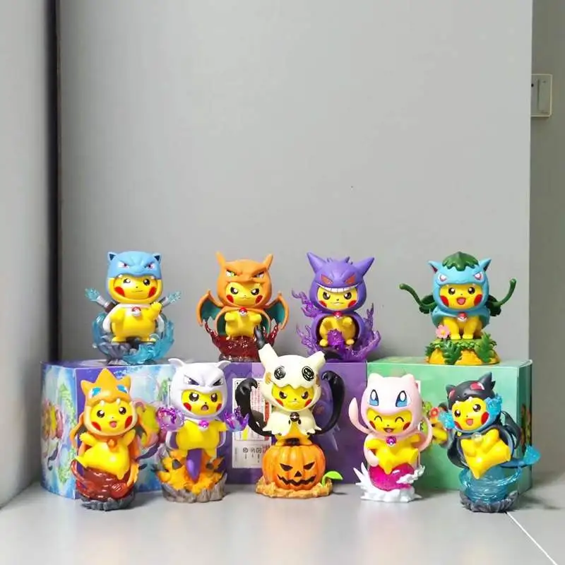 Cartoon Pikachu Psyduck Cosplay Anime Figures Collection Charizard Statue Pvc Blastoise Action Figurine Model Doll Toy Gift