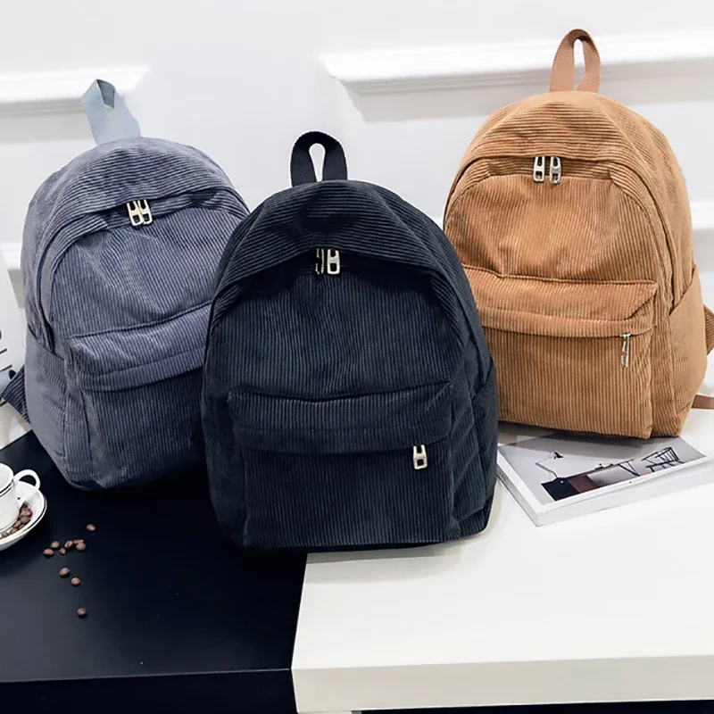 Corduroy Backpack Fashion Women School Pure Color Shoulder Bag Teenger Girl Bags Female Mochila Bagpack Pack