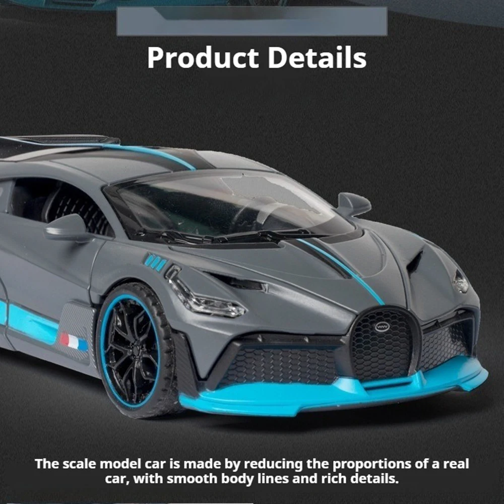 Maßstab 1:32, Divo Bolide, Legierungsdruckguss-Spielzeugautomodell, Türen, geöffnet mit Ton, Licht, zurückziehbares Miniaturfahrzeug, exquisite Ornamente