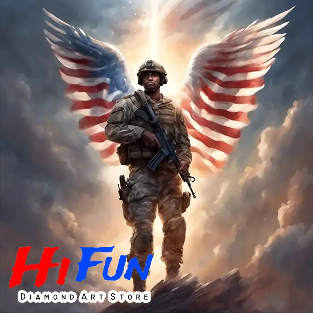 

5D DIY Diamond Painting Cross Stitch Kit American Solider in Angel Wings Poster Full Square/Round Diamond Mosaic Decoration