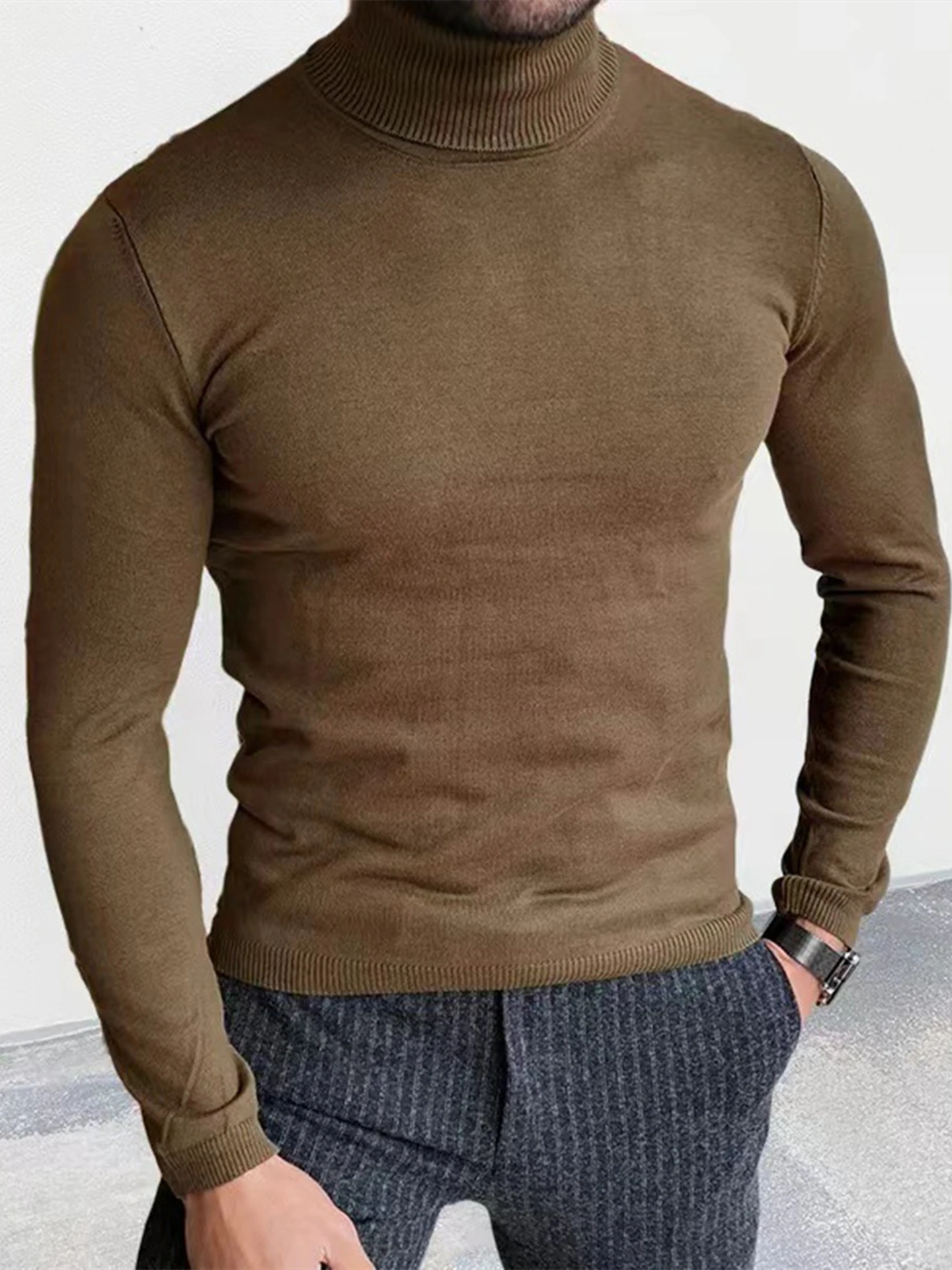 Men's High Ne Long Sve Knitted Sweater American Sle Base Layer Top Fall Winter Warm Casual Wear Daily Comfort Fit
