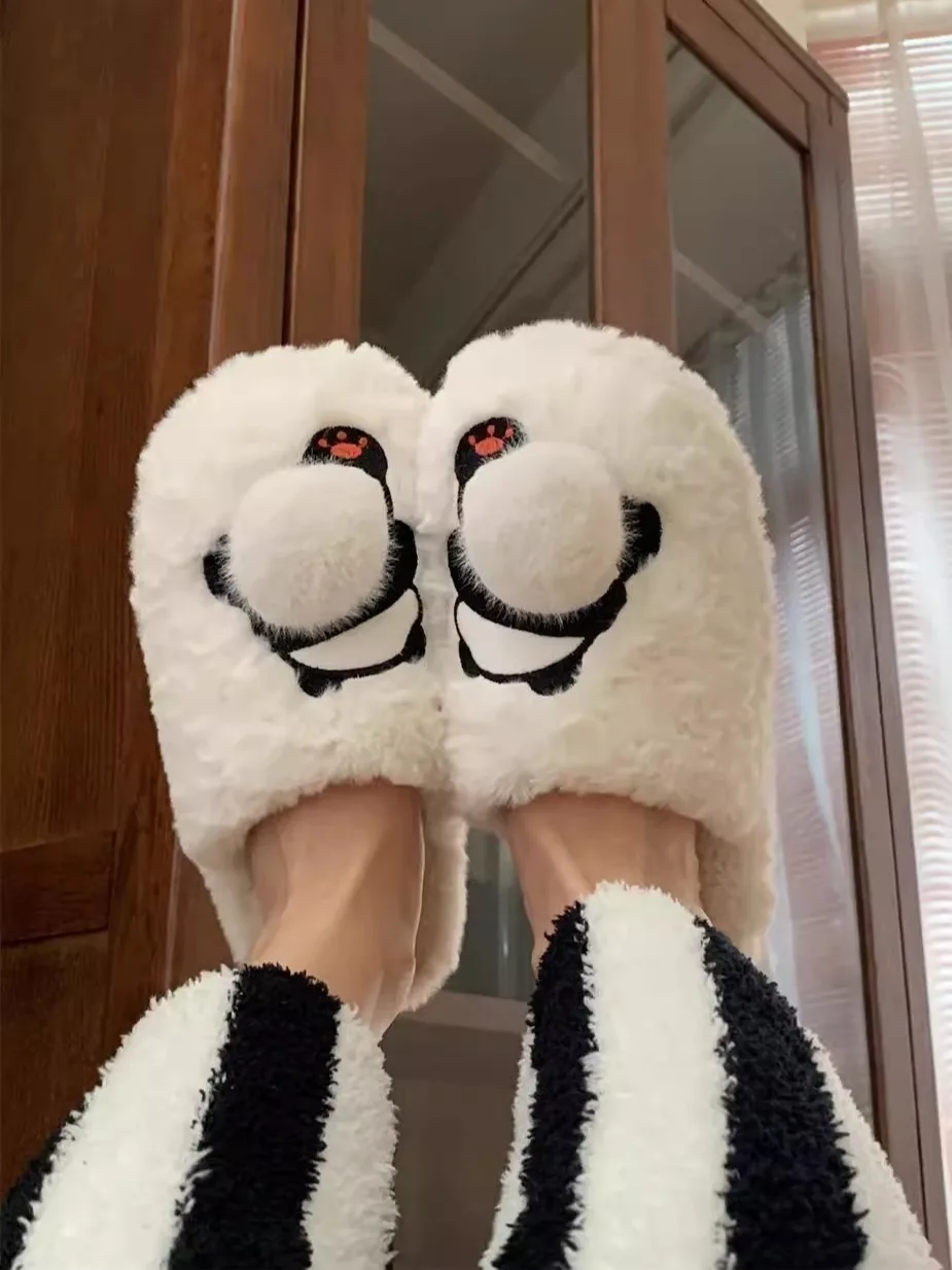 Cute Panda Cotton Slippers For Men And Women Winter Fun And Comfortable Home Slippers Shoes With Velvet And Warmth